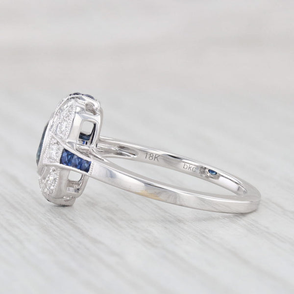 New Beverley K 1.30ctw Sapphire Diamond Halo Ring 14k Gold Engagement Size 6.75