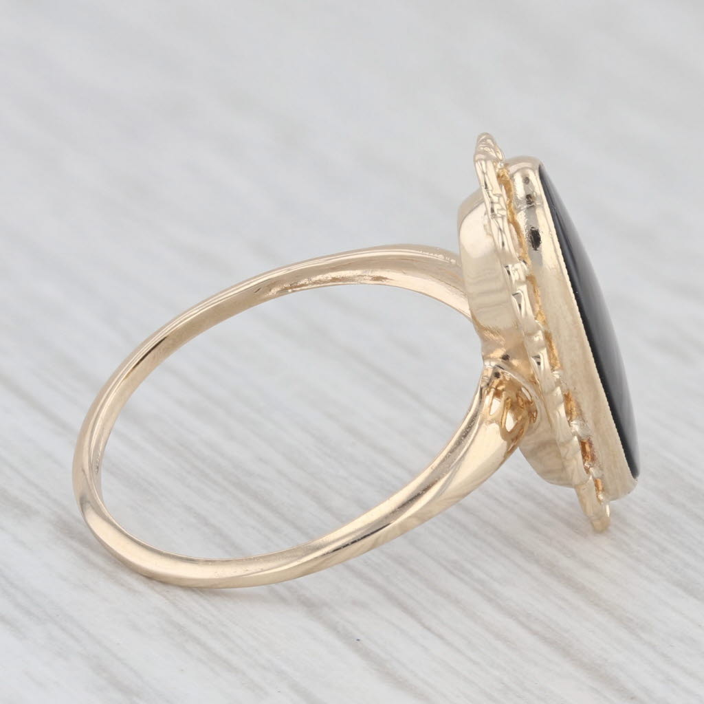 Light Gray Oval Onyx Solitaire Ring 10k Yellow Gold Size 6.25 Vintage