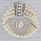 Antique 0.30ctw Diamond Cultured Pearl Multi-Strand Bracelet 14k White Gold 7"