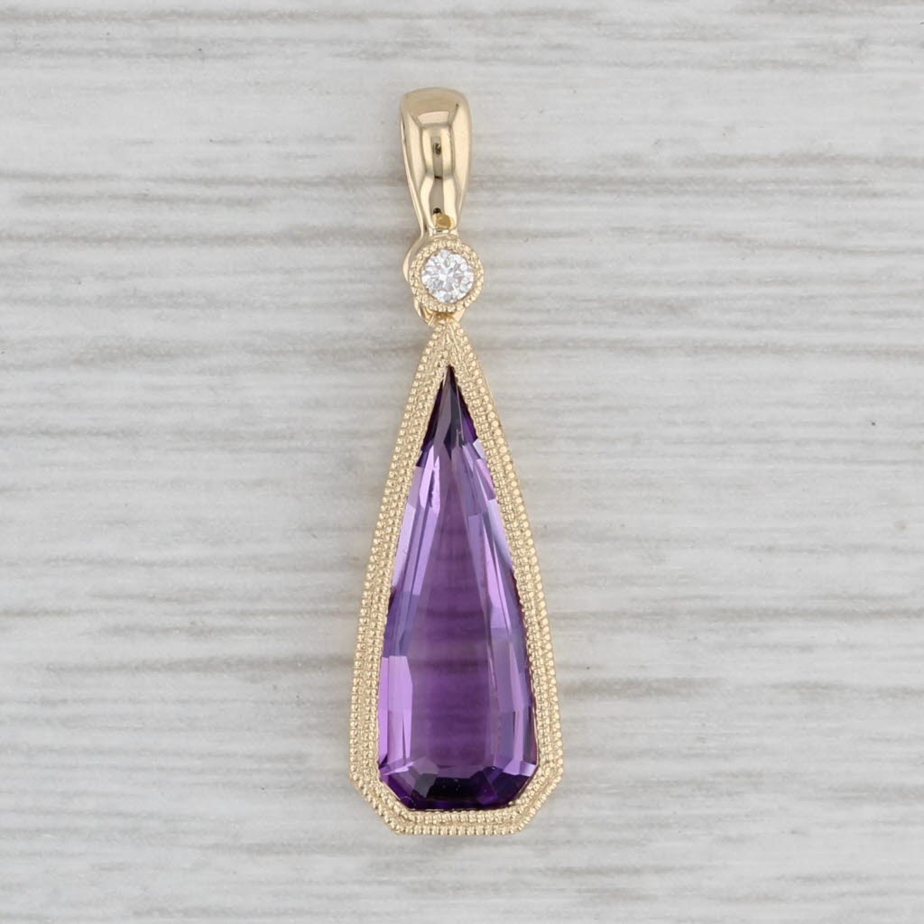 Gray New 1.79ctw Amethyst Diamond Teardrop Pendant 14k Yellow Gold