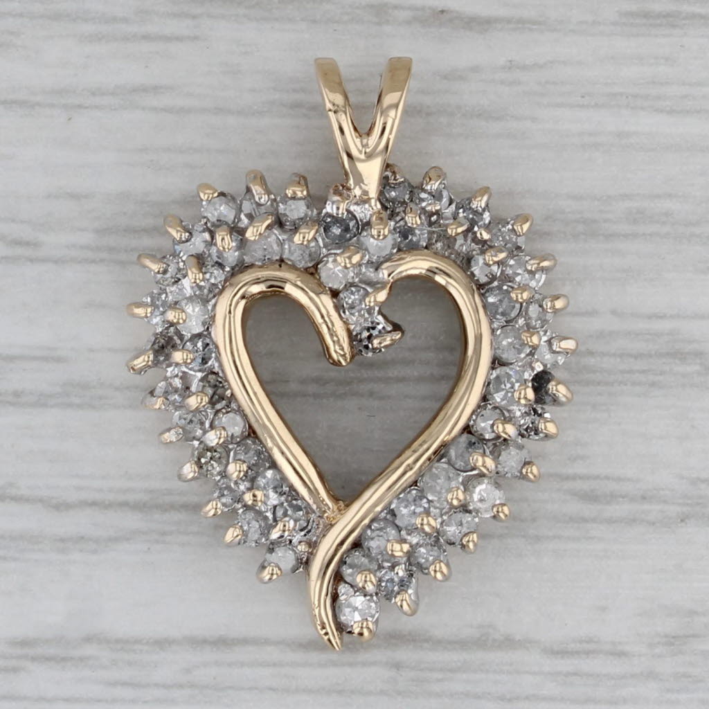 0.84ctw Diamond Open Heart Pendant 10k Yellow Gold