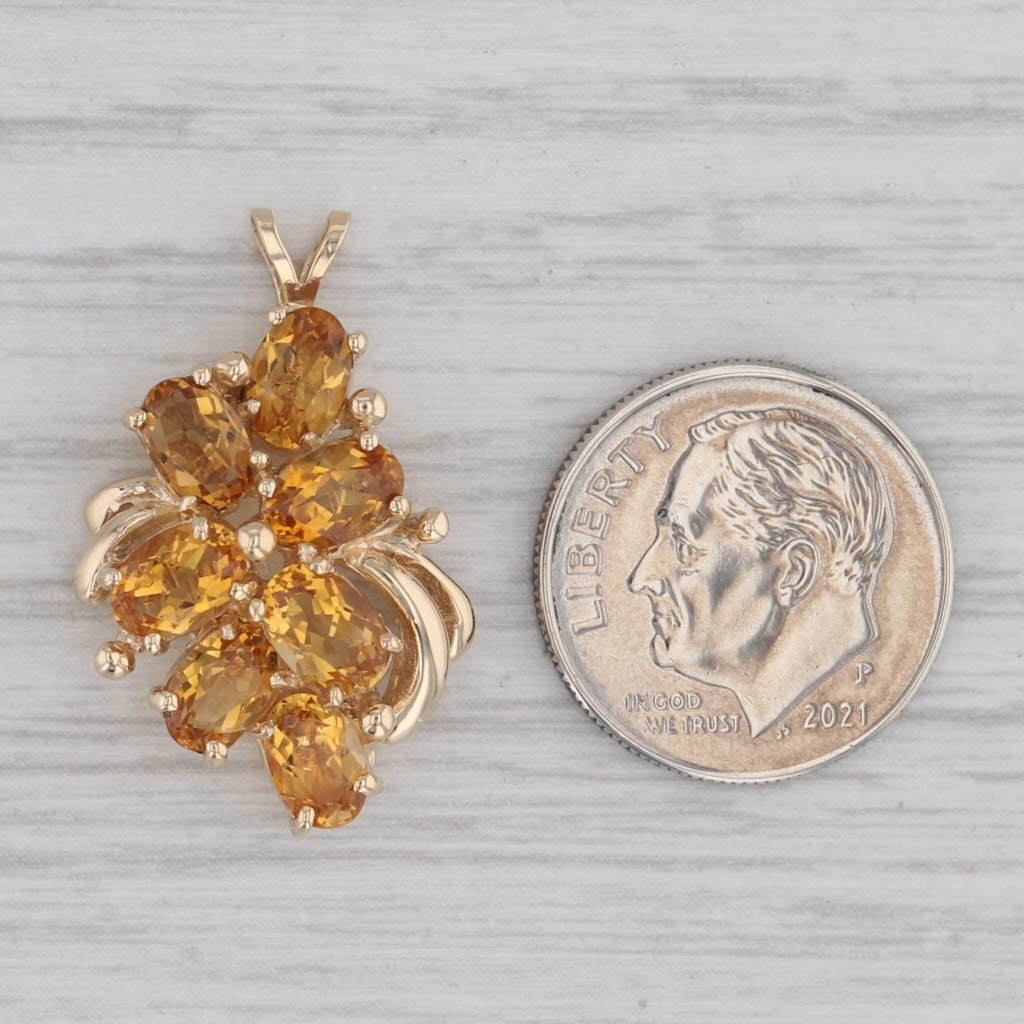 Gray 3ctw Citrine Flower Cluster Pendant 14k Yellow Gold