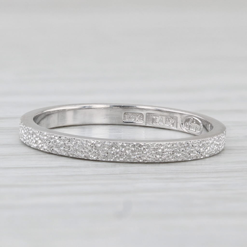 Light Gray Textured Brushed Band 14k White Gold Size 6 Wedding Stackable Ring