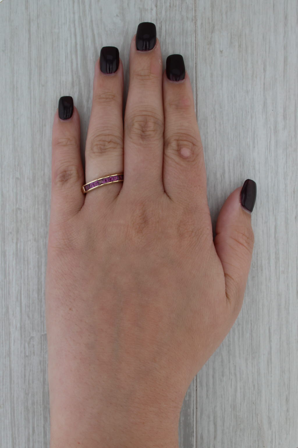 0.64ctw Rhodolite Garnet Ring 10k Yellow Gold Size 8 Stackable Wedding Band