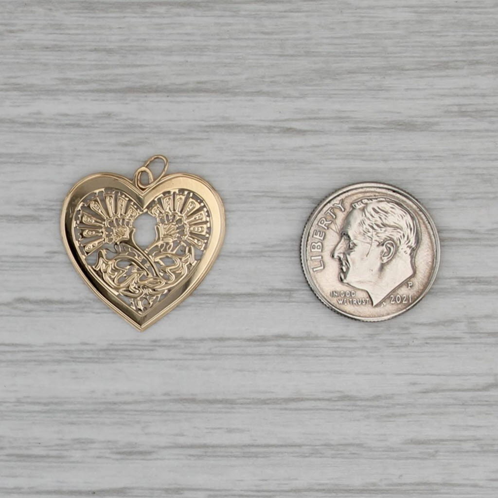 Scottish Thistle Celtic Knot Heart Pendant 14k Yellow Gold Thin Charm
