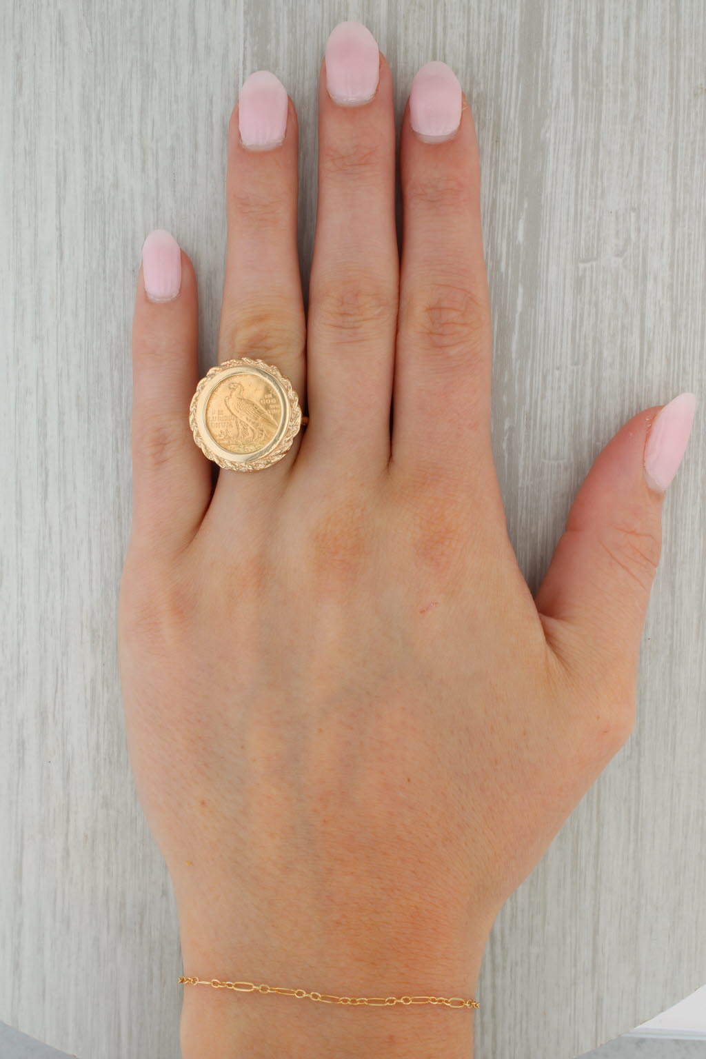 Rosy Brown 1912 2.5 Dollar Coin Ring 14k 22k Yellow Gold Size 7 Indian Head Eagle Signet