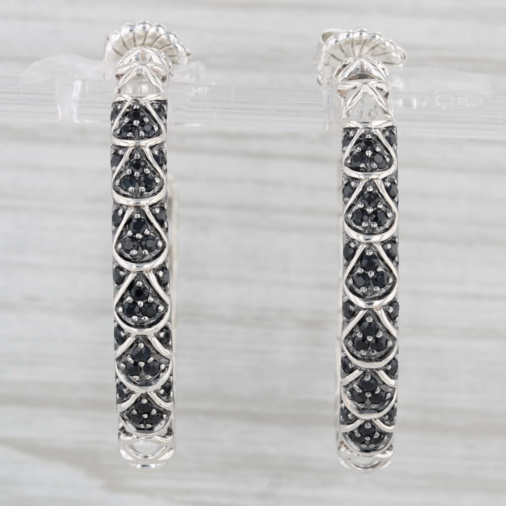 Light Gray John Hardy Naga Lava Black Sapphire Hoop Earrings Sterling Silver Round Hoops