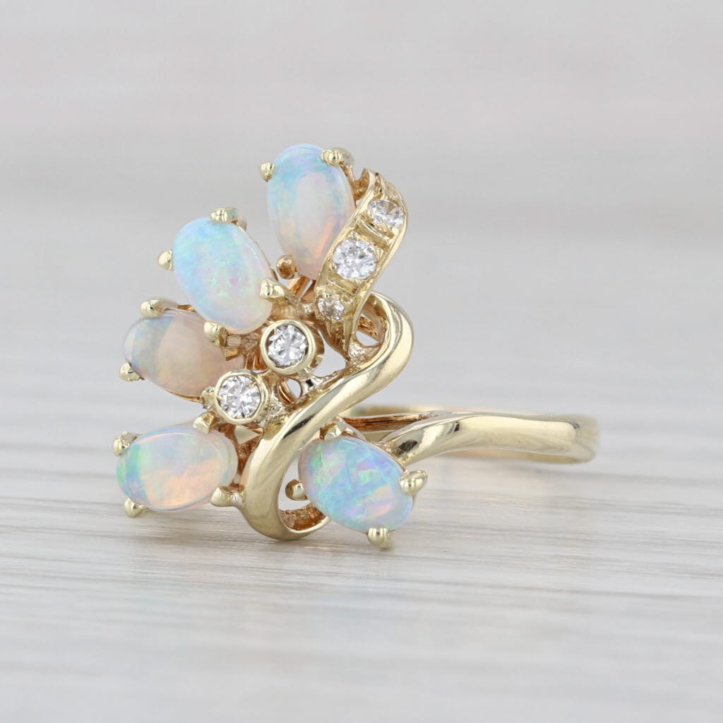 Vintage Opal Diamond Cluster Ring 14k Yellow Gold Size 5.75
