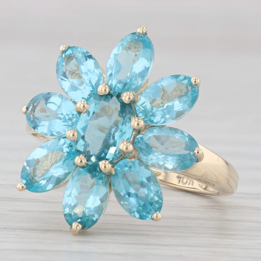 Light Gray 4ctw Light Blue Apatite Cluster Cocktail Ring 10k Yellow Gold Size 6.25