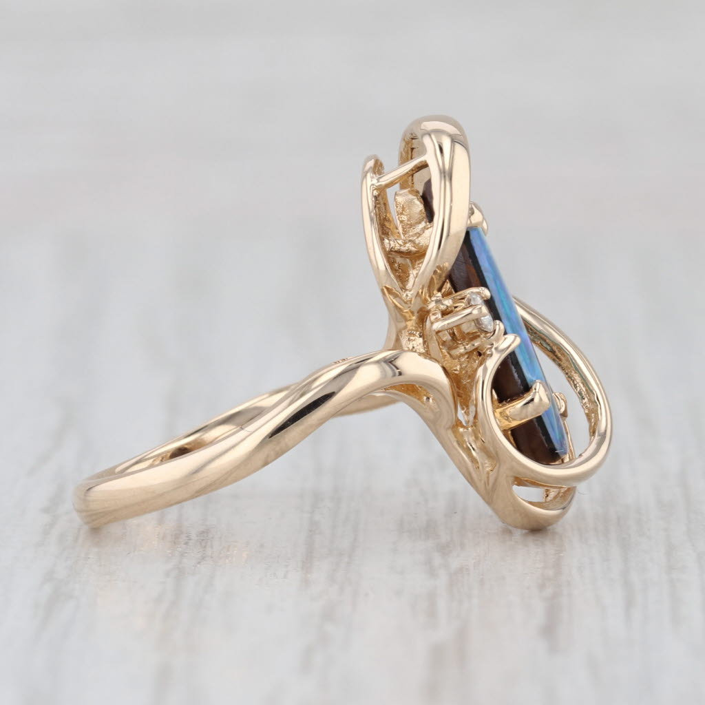 Baroque Oval Blue Green Opal Doublet Ring 14k Yellow Gold Diamond Accents Sz 7