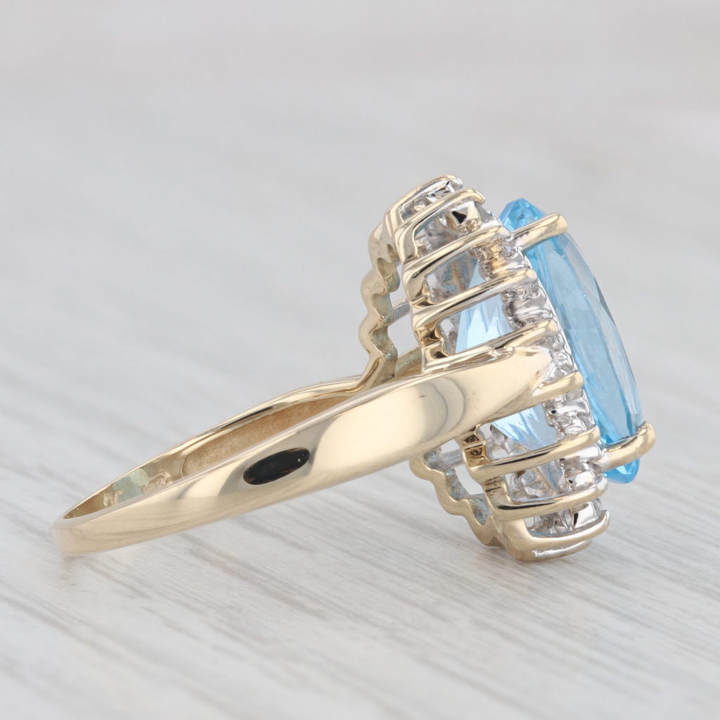 Light Gray 8.15ctw Oval Blue Topaz Diamond Halo Ring 14k Yellow Gold Size 8.5 Cocktail