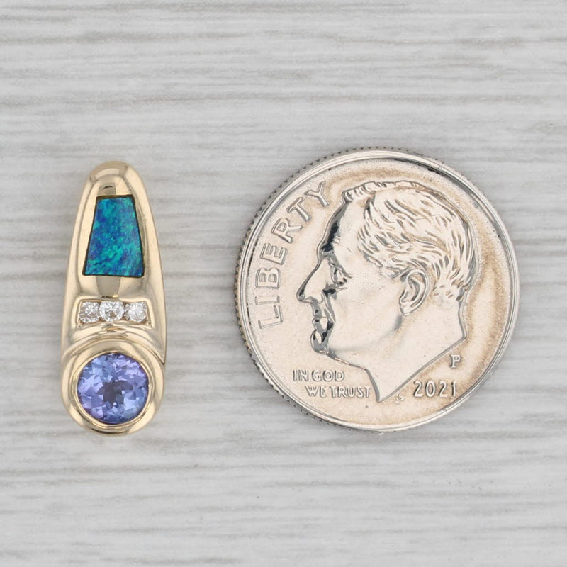 Gray 0.45ctw Tanzanite Diamond Blue Opal Pendant 14k Yellow Gold Small Drop