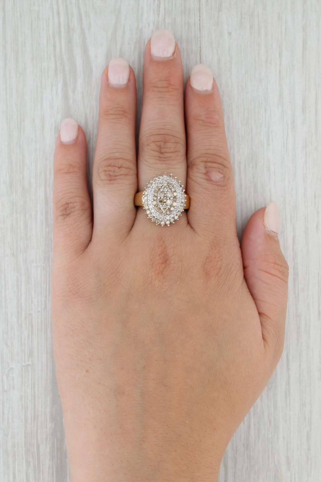 1.63ctw Champagne White Diamond Cluster Ring 10k Yellow Gold Size 8.25 Cocktail