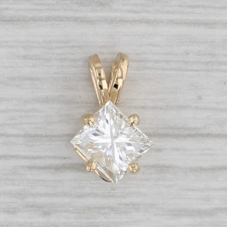 Gray New 0.72ct Princess Diamond Solitaire Pendant 14k Yellow Gold GSI