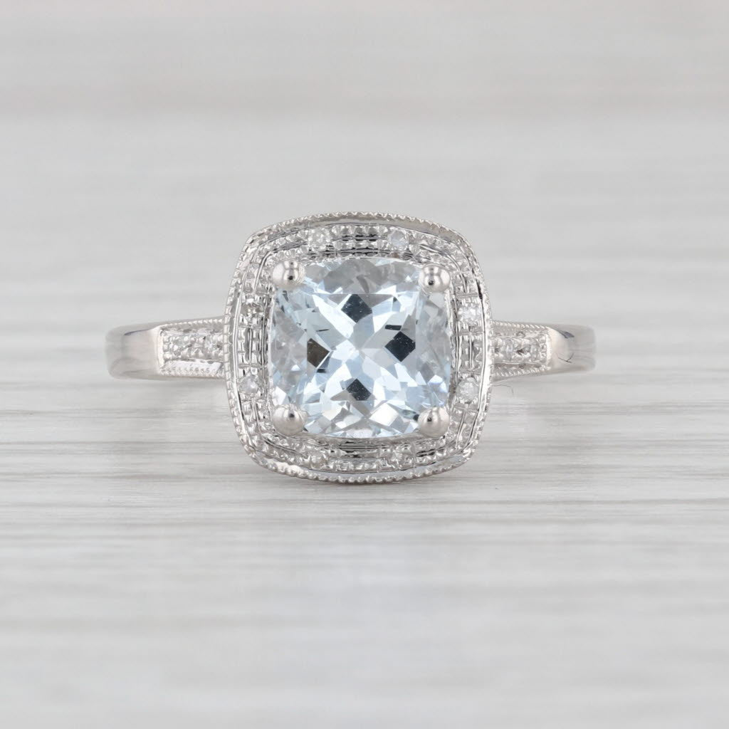 1.64ctw Aquamarine Diamond Halo Ring 14k White Gold Size 8