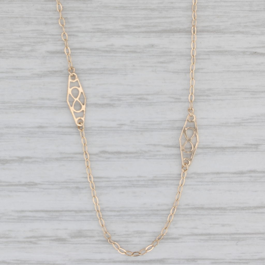 Gray Openwork Station Cable Chain Necklace 14k Yellow Gold 21.5"