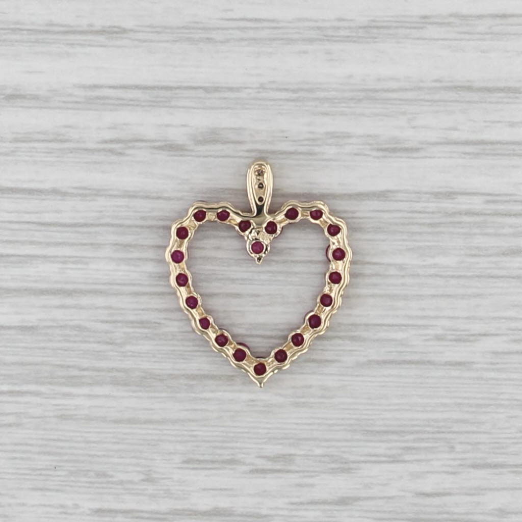 1.65ctw Ruby Diamond Open Heart Pendant 14k Yellow Gold