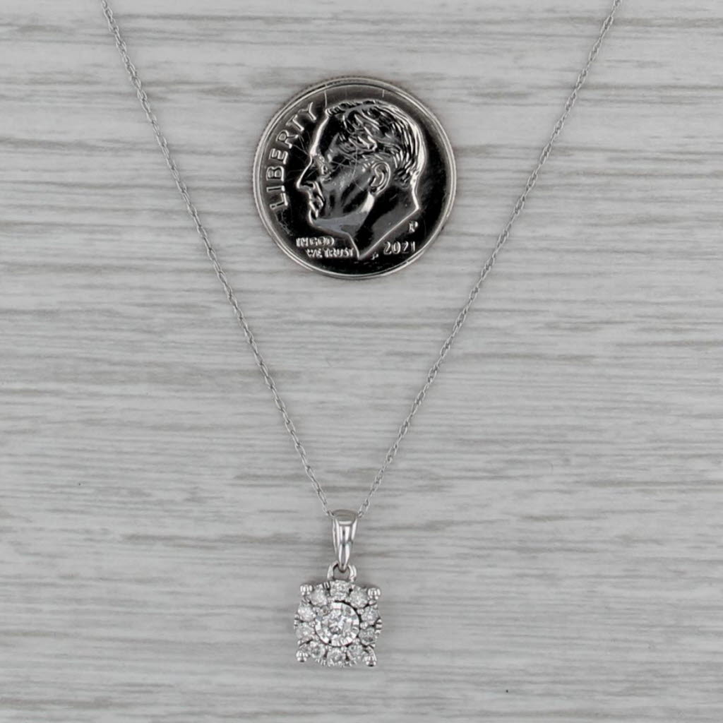 0.20ctw Diamond Halo Pendant Necklace 10k White Gold 20.25" Rope Chain