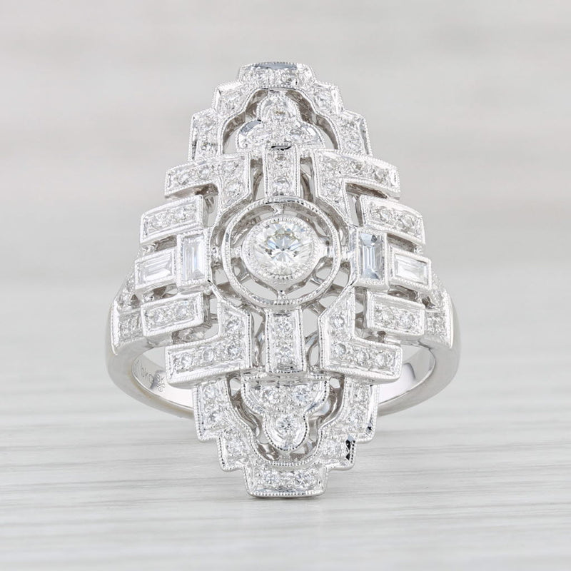 Light Gray New 0.72ctw Diamond Cocktail Ring 18k White Gold Art Deco Style Beverley K