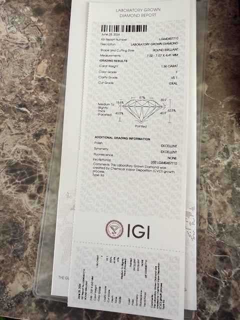 Vintage 1.64ctw IGI Round Lab Grown Diamond Engagement Ring Platinum Size 5.5