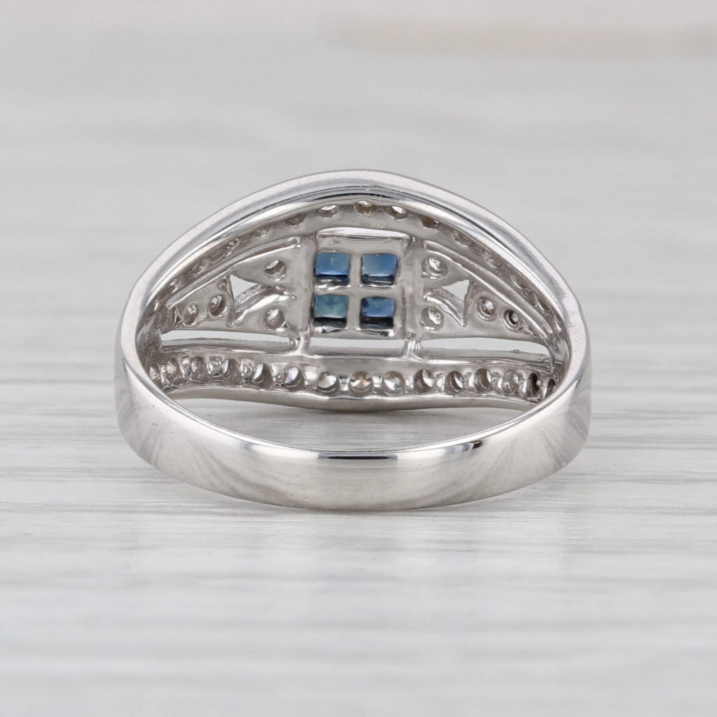0.46ctw Blue Sapphire Diamond Ring Bridal Engagement 18k White Gold Size 6.75