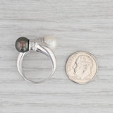 Gray Black White Cultured Pearl 0.10ctw Diamond Bypass Ring 14k White Gold Size 6.75