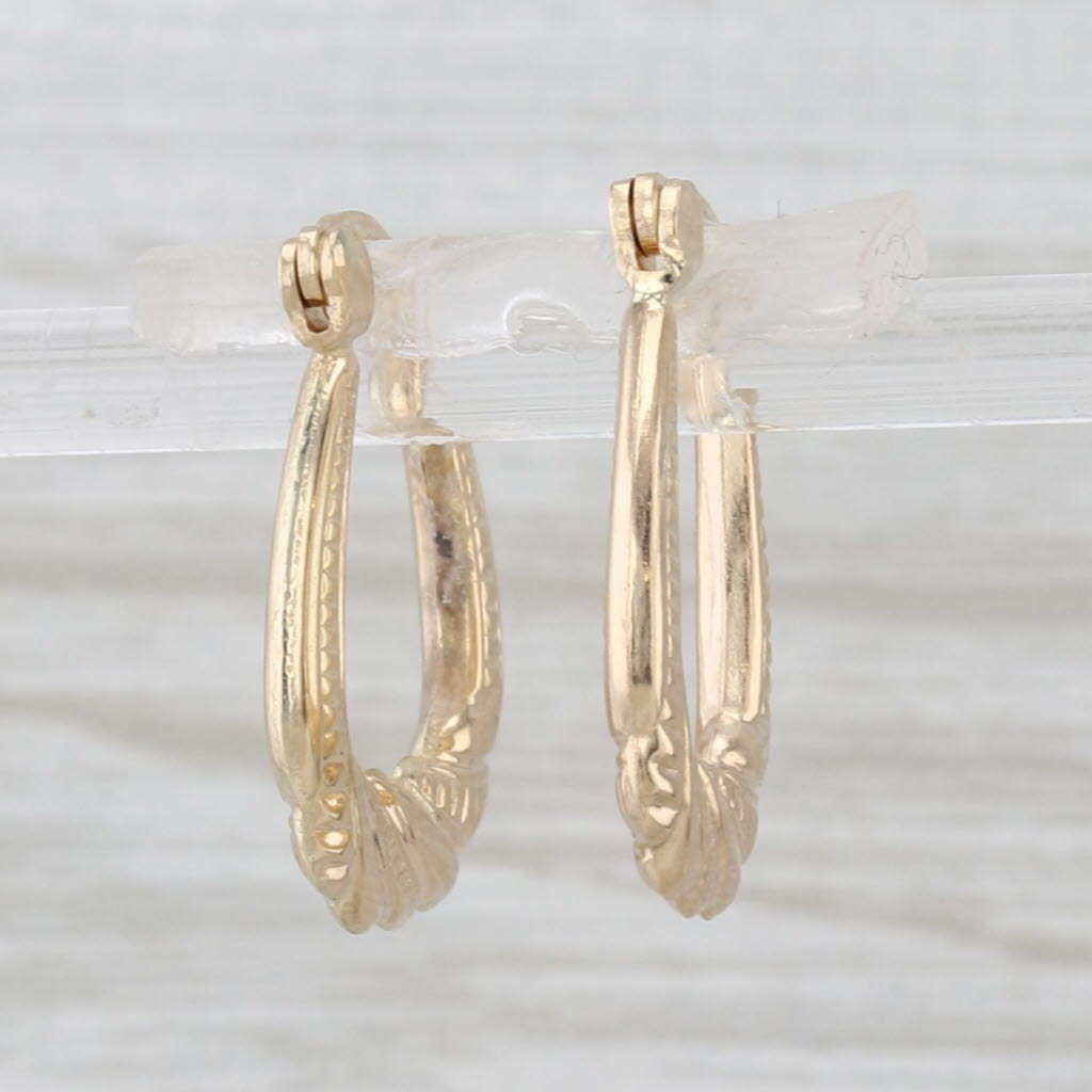 Scalloped Hoop Earrings 14k Yellow Gold Snap Top Oval Hoops