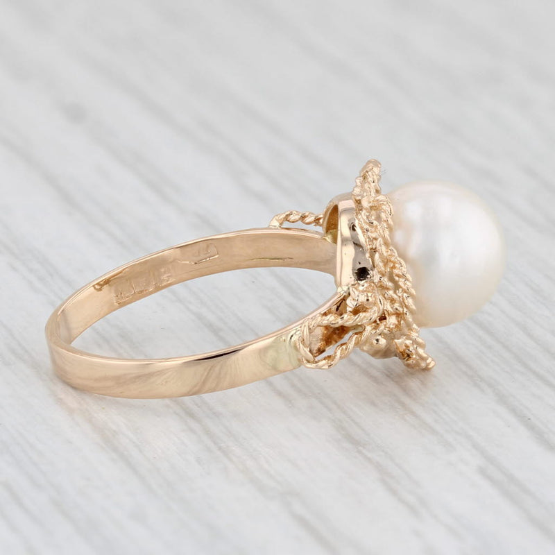 Cultured Pearl Solitaire Ring 18k Yellow Gold Size 5.5 Vintage