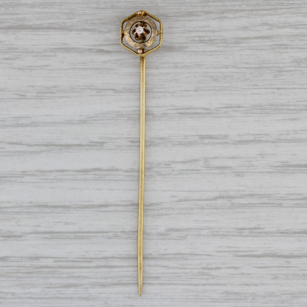 Gray Antique Diamond Stickpin 14k Yellow Gold