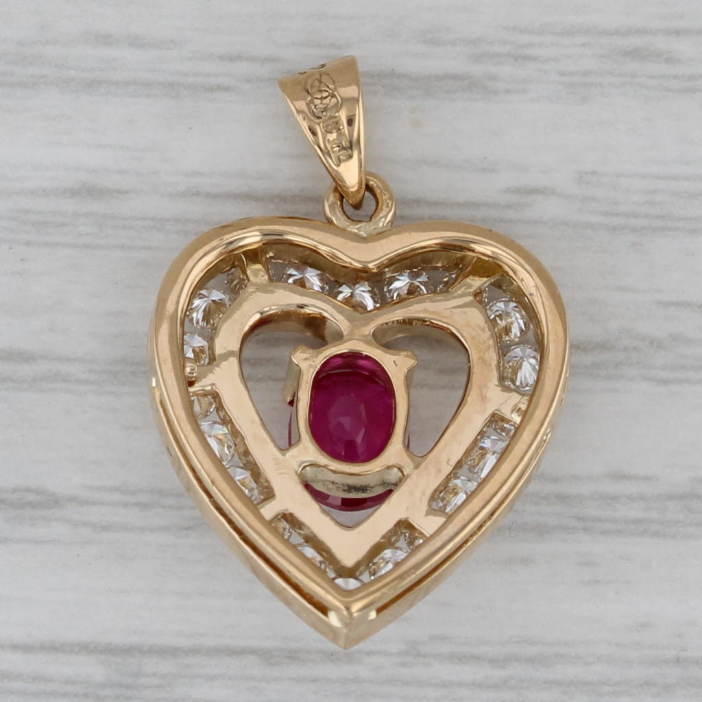 Gray 1.44ctw Lab Created Ruby Diamond Open Heart Pendant 18k Yellow Gold