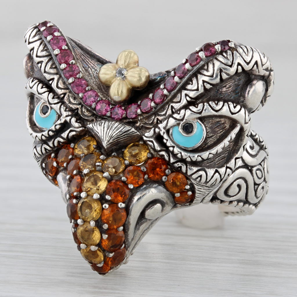 Gray Barbara Bixby Jeweled Garuda Bird Ring Sterling Silver 18k Gold Statement