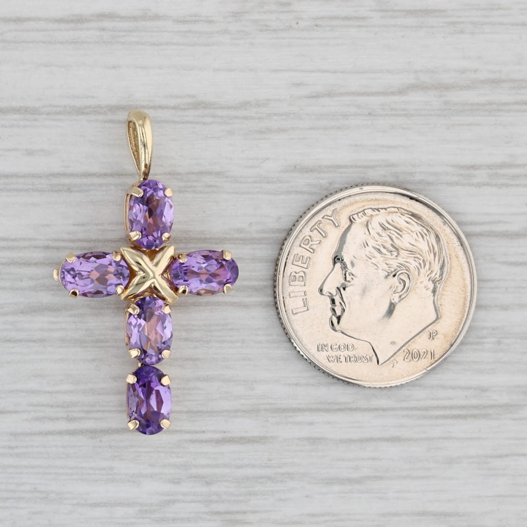 Gray 2.20ctw Amethyst Cross Pendant 10k Yellow Gold