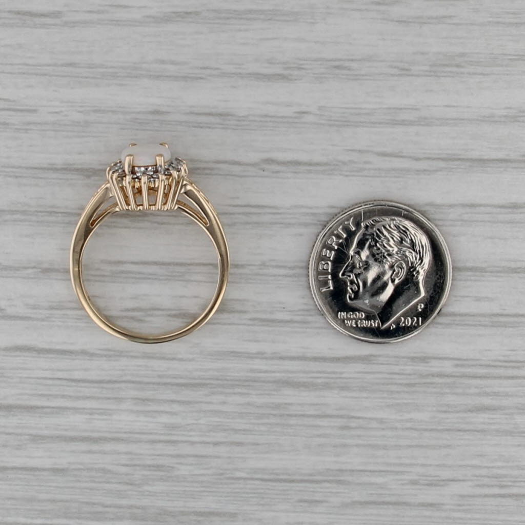 Oval Opal Cabochon Diamond Halo Ring 14k Yellow Gold Size 6.5