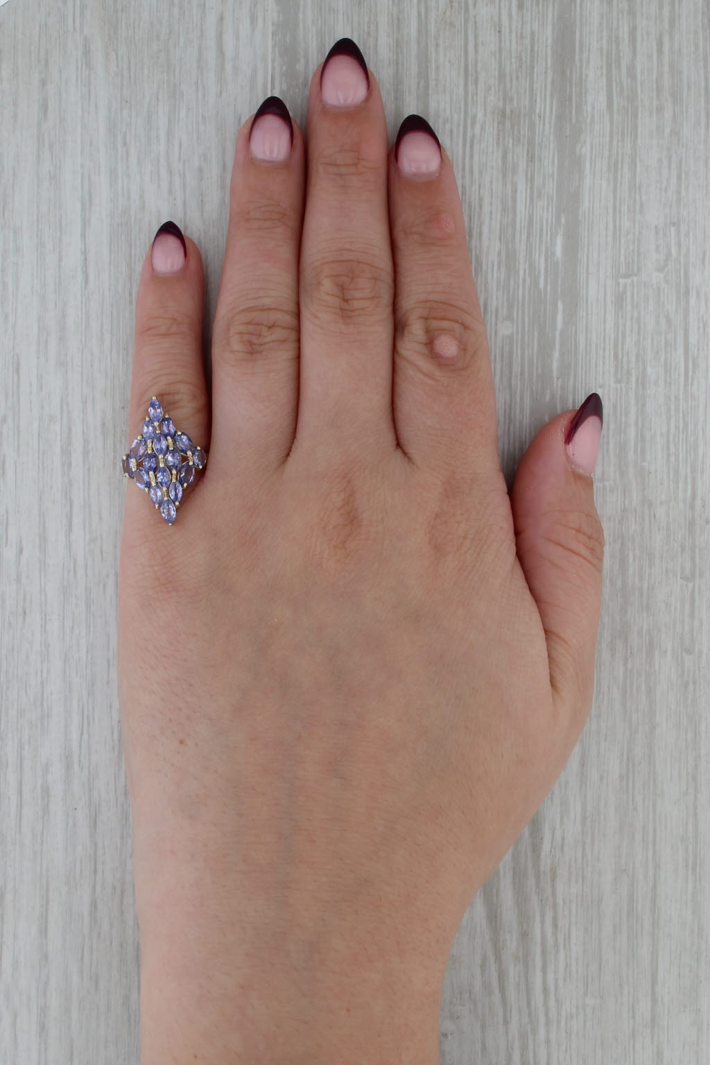 2.50ctw Marquise Oval Tanzanite Cluster Ring 10k Yellow Gold Size 5 Cocktail