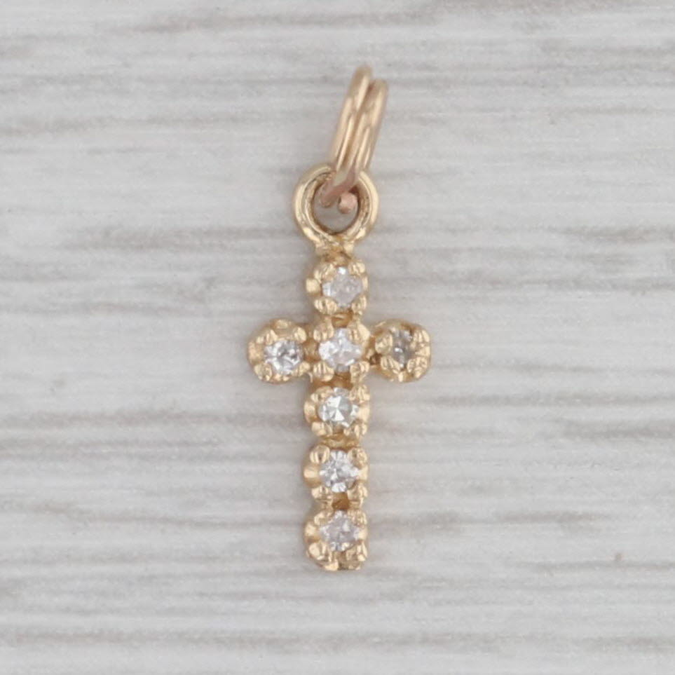 Gray Small Diamond Cross Charm 14k Yellow Gold Pendant