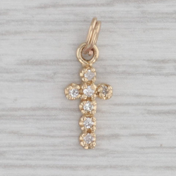 Small Diamond Cross Charm 14k Yellow Gold Pendant