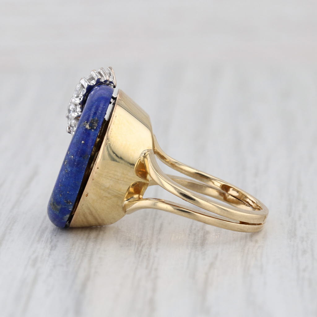 0.48ctw Diamond Blue Lapis Lazuli Hololith Ring 18k Yellow Gold Size 6