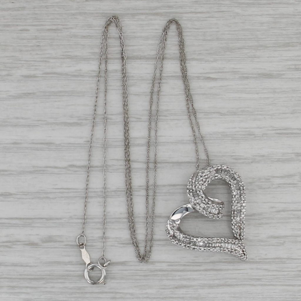 0.42ctw Diamond Heart Pendant Necklace 10k White Gold 18.5" Rope Chain