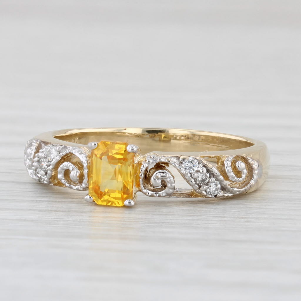 Light Gray 0.79ctw Yellow Sapphire Diamond Ring 14k Yellow Gold Size 8 Stackable