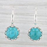 Turquoise Flower Dangle Earrings Sterling Silver Hook Post Drops