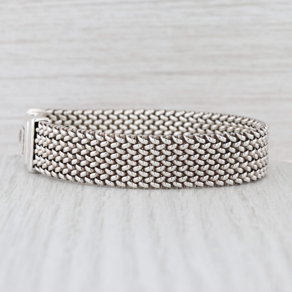 Flli Menegatti Italy Wide Mesh Bracelet Sterling Silver 7" 14mm Snap Clasp