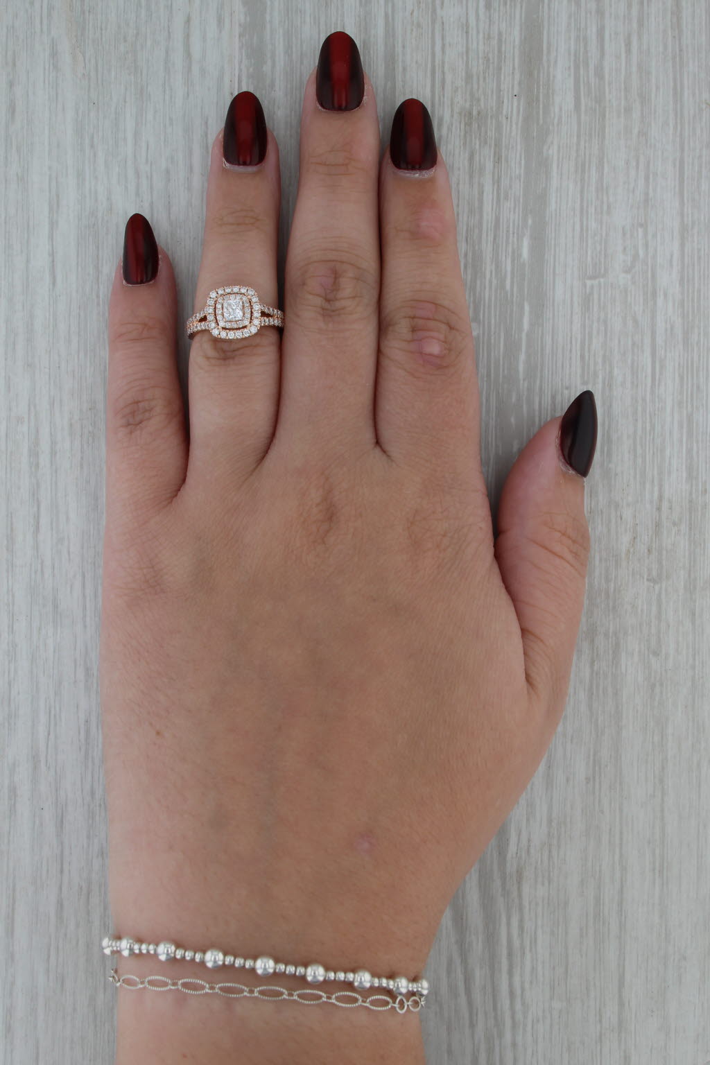 0.95ctw Lab Grown Princess Diamond Halo Engagement Ring 14k Rose Gold Size 5