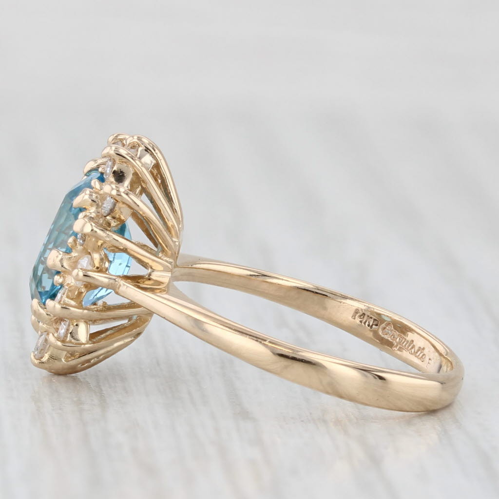 Light Gray 2.55ctw Blue Topaz Diamond Halo Ring 14k Yellow Gold Size 5.25 Engagement