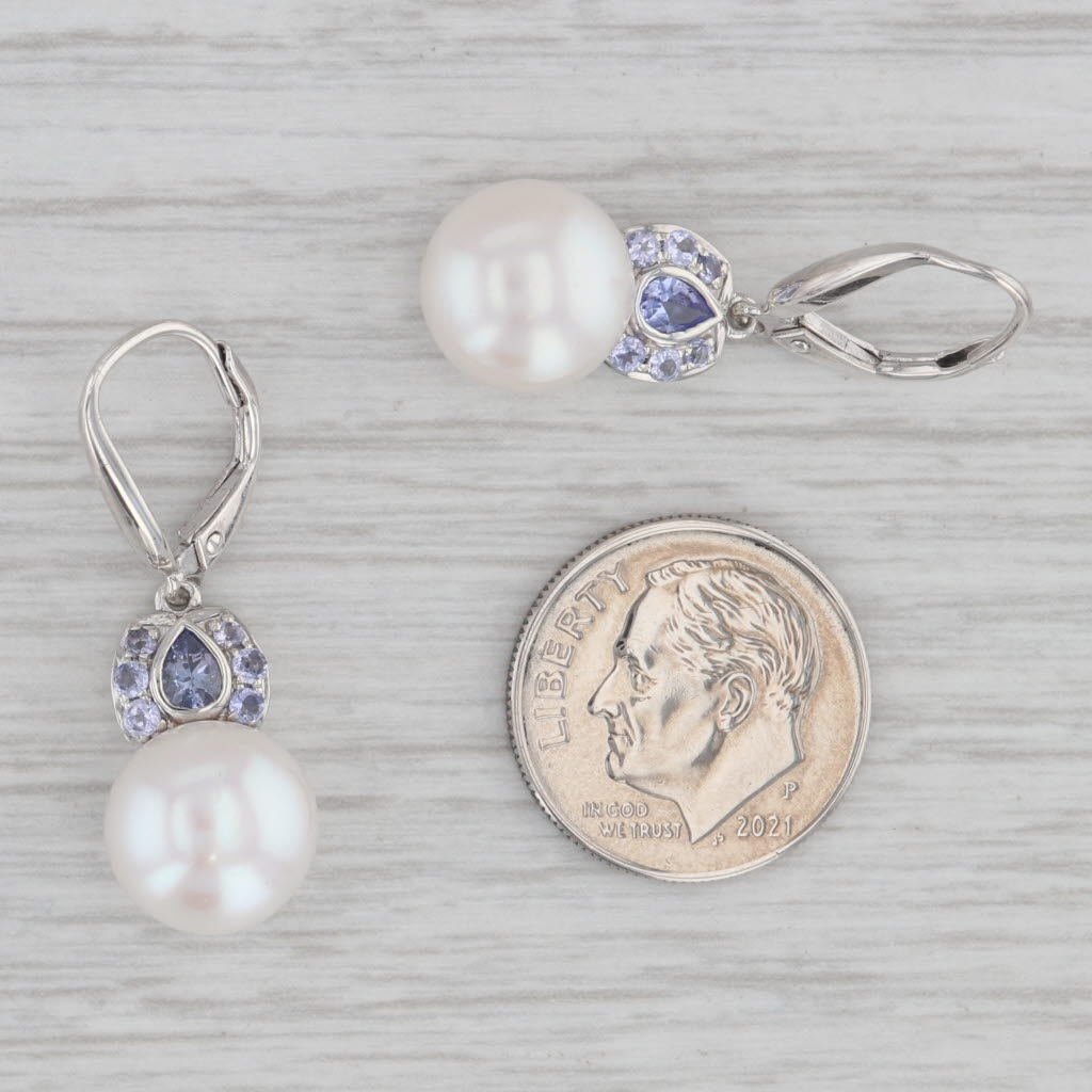 Gray Cultured Pearl Tanzanite Dangle Earrings Sterling Silver Honora Lever Backs