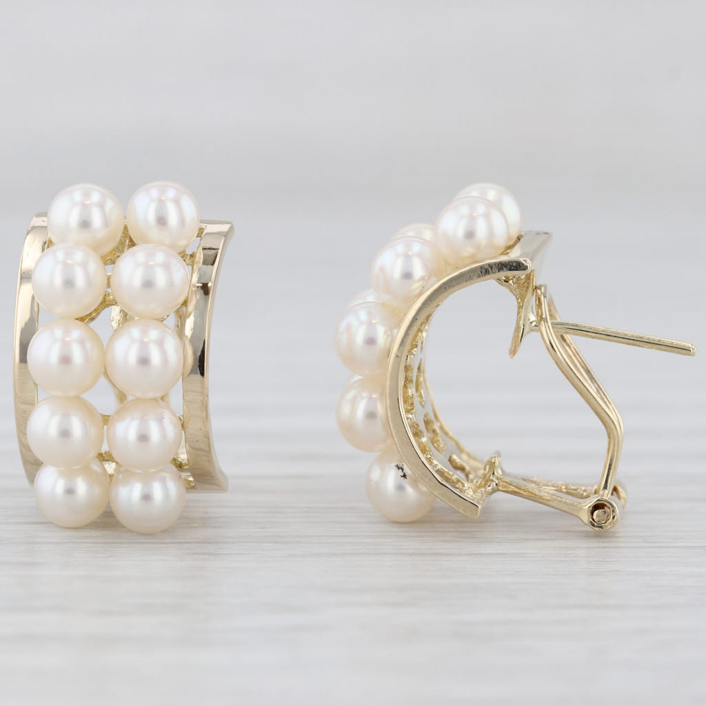 Light Gray Cultured Pearl Drop Earrings 14 Yellow Gold Omega Backs Half Hoops