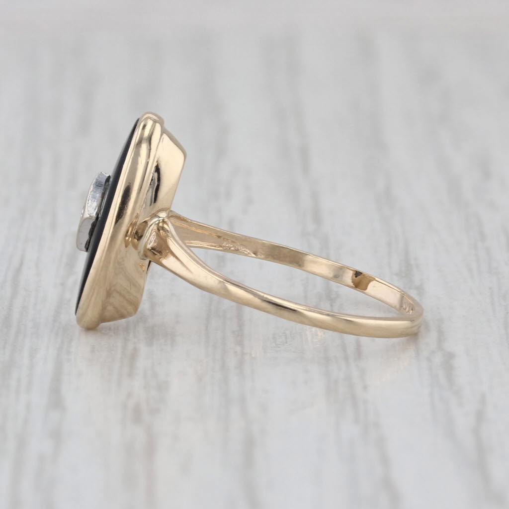 Vintage Onyx Diamond Signet Ring 10k Yellow Gold Size 6.25