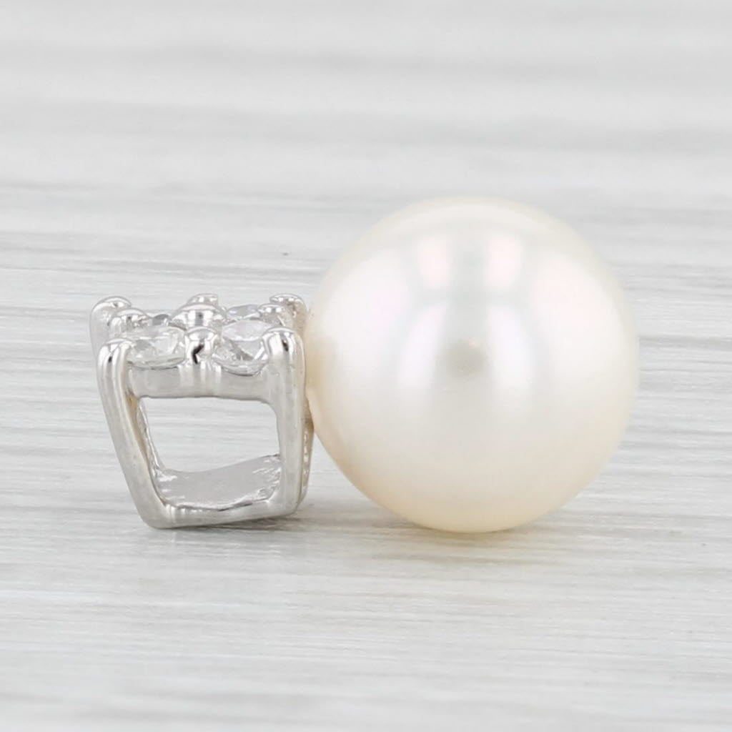 Light Gray Cultured Pearl Diamond Pendant 14k White Gold Small Drop