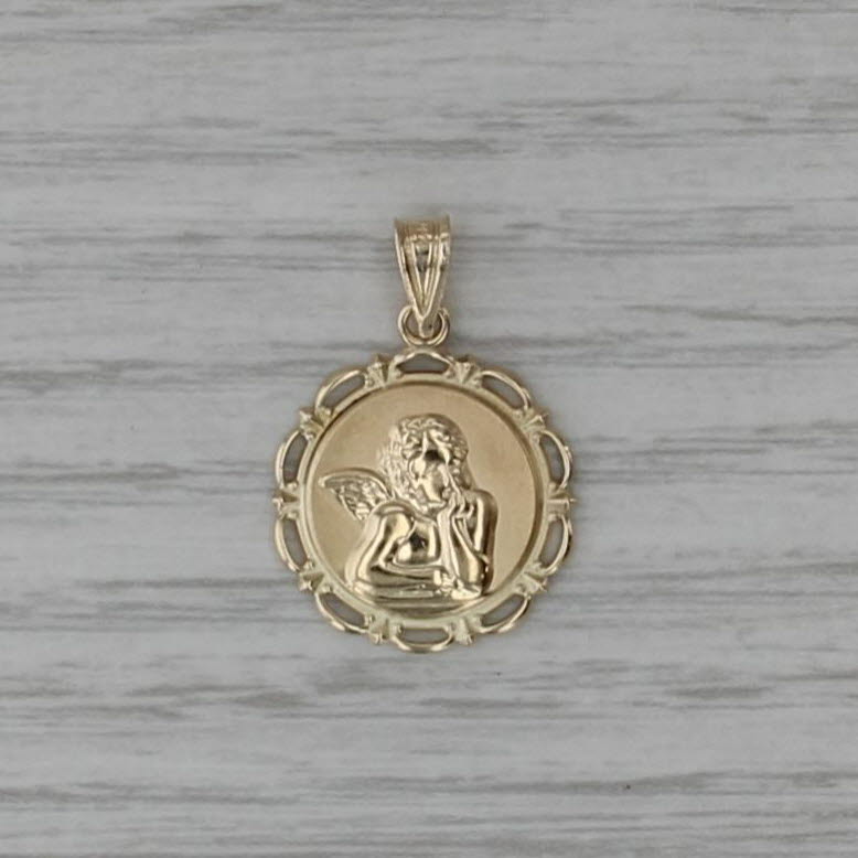 Guardian Angel Pendant 14k Yellow Gold Prayer Protection Token Cherub