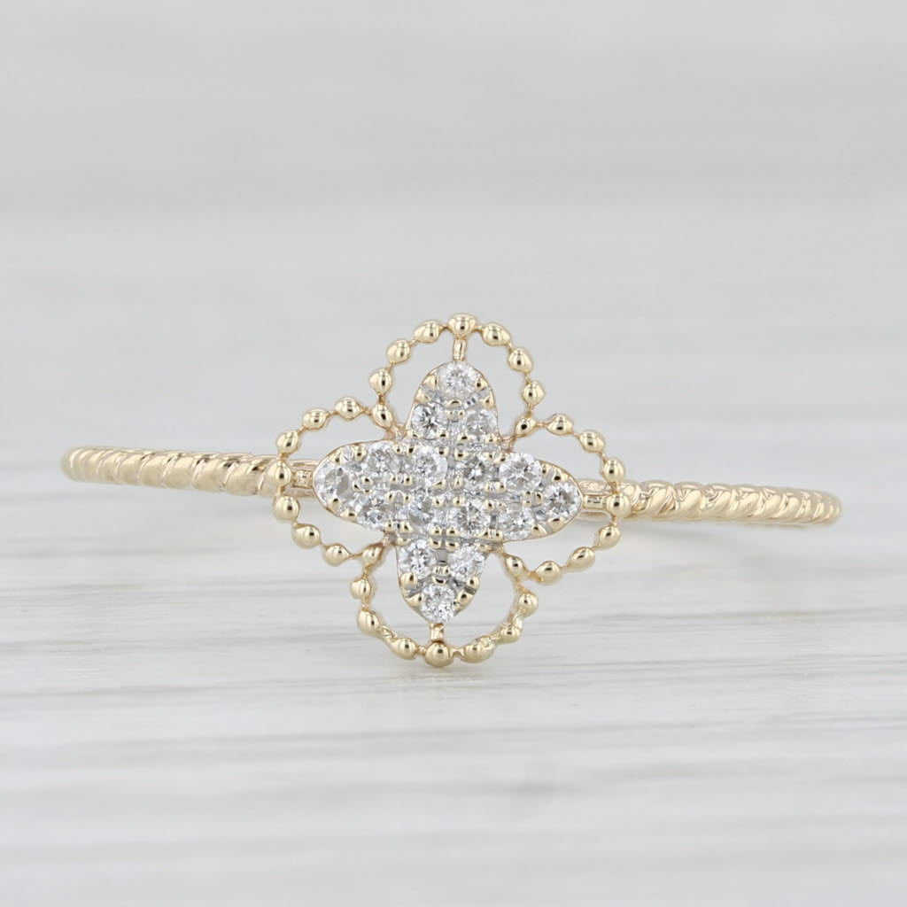 Light Gray Diamond Clover Ring 10k Yellow Gold Size 9.75 Rope Pattern