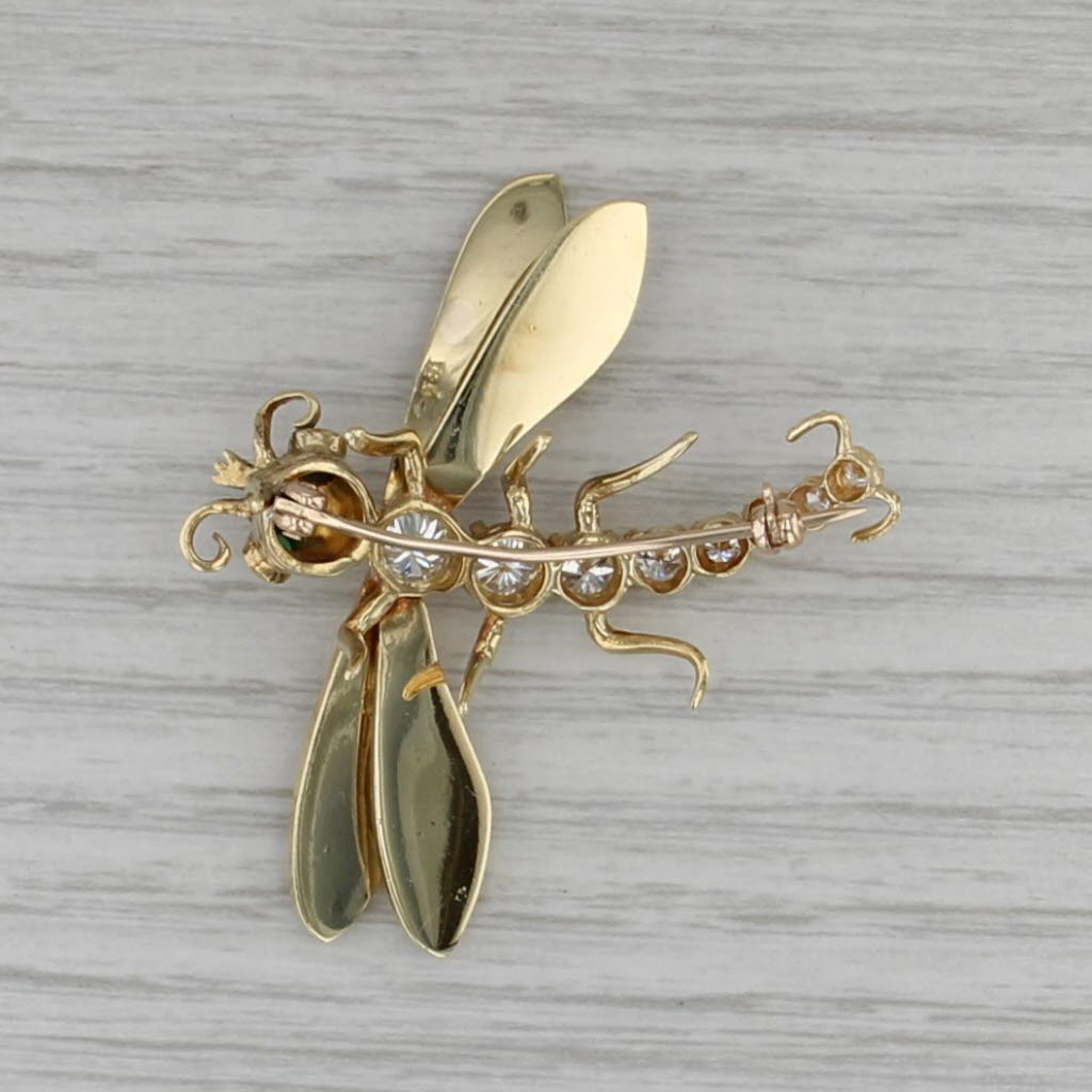 1.48ctw Diamond Green Chalcedony Dragonfly Brooch 18k Gold Statement Pin